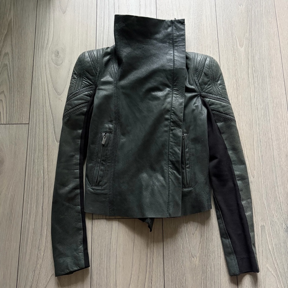 Asymmetrical Funnel Neck Leather Jacket - Rick Owens Inspired